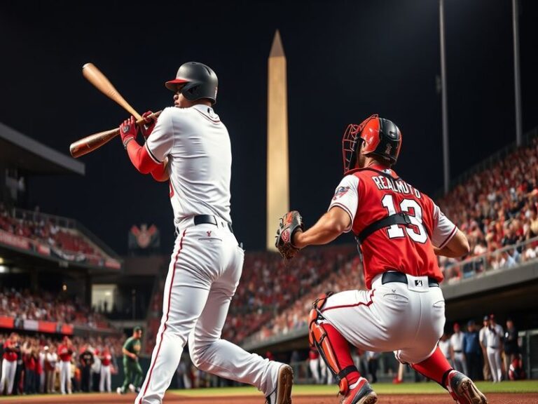 A dynamic action shot from a Nationals vs. Phillies game, featuring players in mid-play, showcasing the competitive atmospher