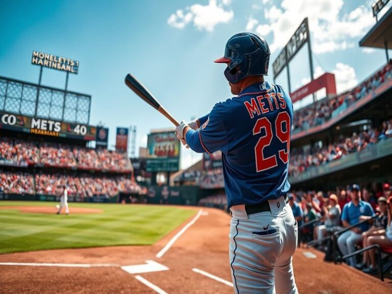 A vibrant scene from a Mets vs. Cardinals game, showcasing passionate fans, team colors, and the excitement of live baseball.