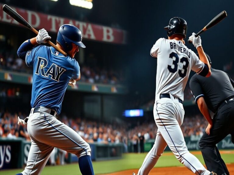 A dynamic image of a Rays vs Brewers game, featuring players in action on the field, vibrant crowd, and stadium atmosphere.