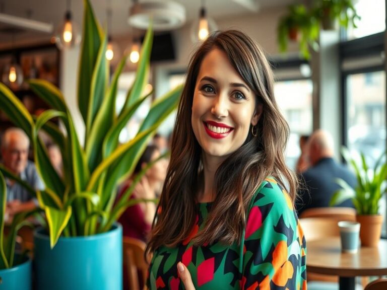 A vibrant portrait of Aisling Bea on stage, showcasing her dynamic personality and engaging presence, with a spotlight illumi