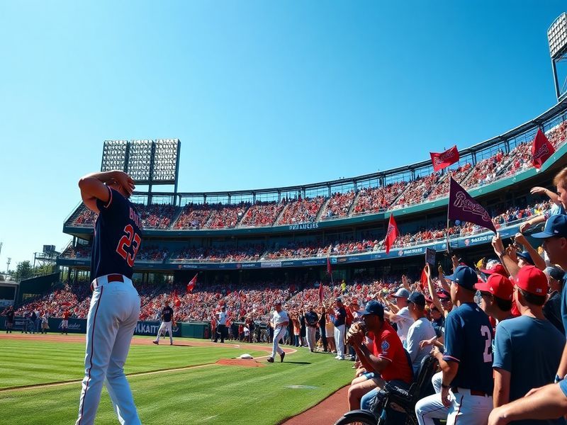 A vibrant image of a baseball stadium filled with fans, showcasing the excitement of a game day atmosphere, with players on t