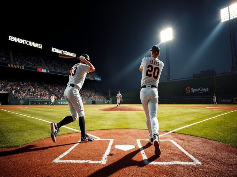 A dynamic image capturing a Giants vs. Padres game, showcasing enthusiastic fans, players in action, and the vibrant atmosphe