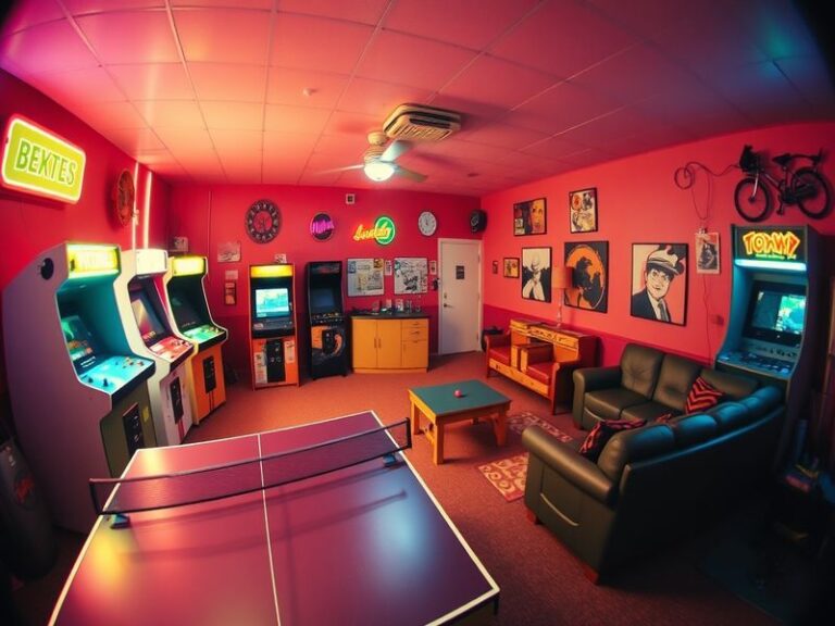 An engaging visual of users interacting in a colorful virtual room, showcasing avatars participating in various games and act