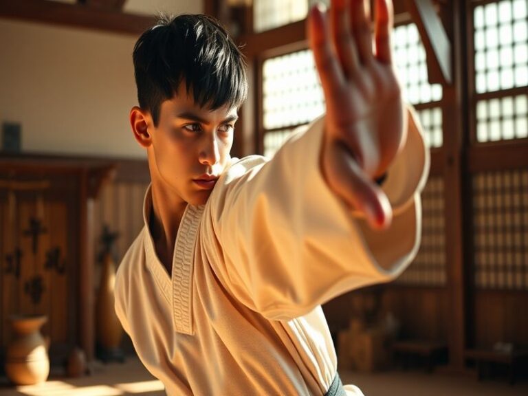 A dynamic image of Cole Young in an action pose, showcasing his martial arts skills, with a dramatic backdrop of the Mortal K