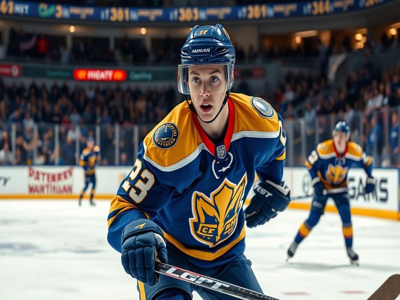 A dynamic action shot of Cale Makar during an NHL game, showcasing his speed and agility on the ice.