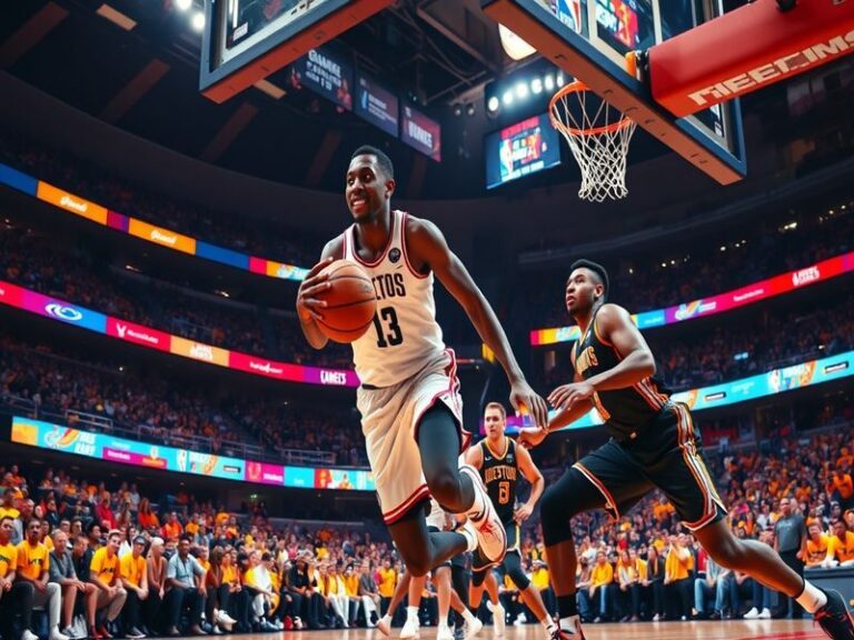 An action shot of Caris LeVert on the basketball court, showcasing his agility and focus while making a play during a game.