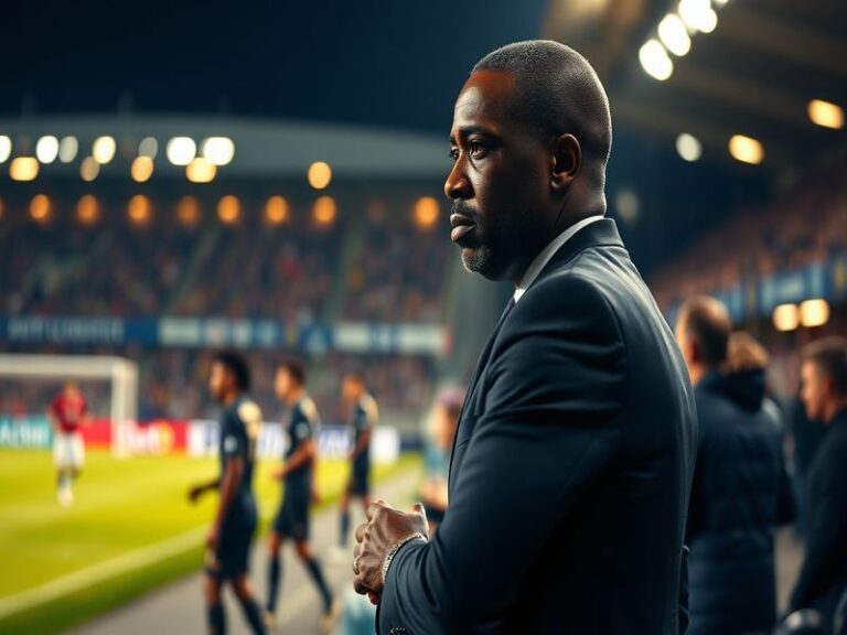 A dynamic image of Otto Addo on the sidelines during a match, showcasing his focus and leadership, with players in action in