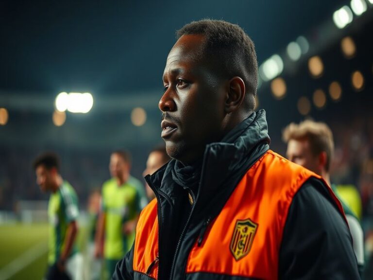 A dynamic image of Otto Addo on the sidelines during a football match, showcasing his focus and passion for coaching.
