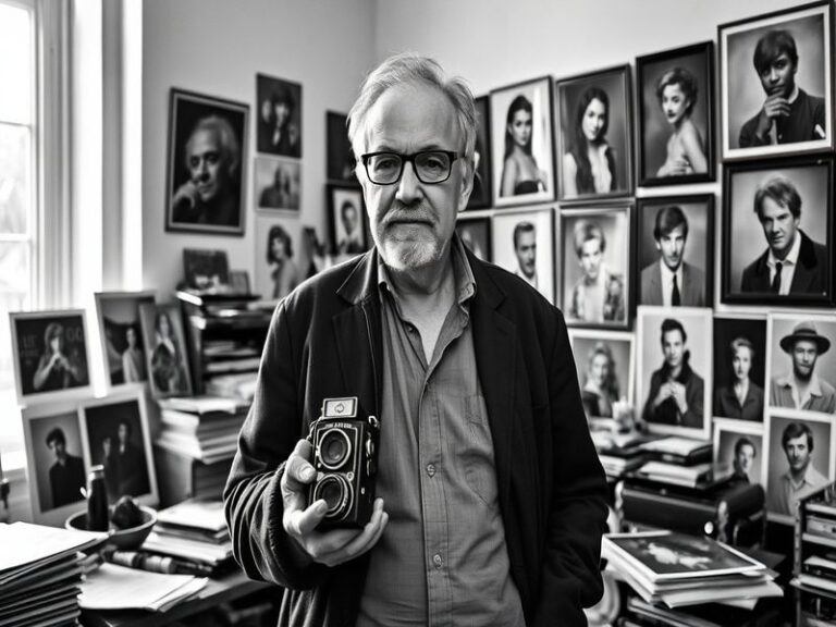 A captivating portrait of John Rankin in his studio, surrounded by his art and sports memorabilia, reflecting creativity and