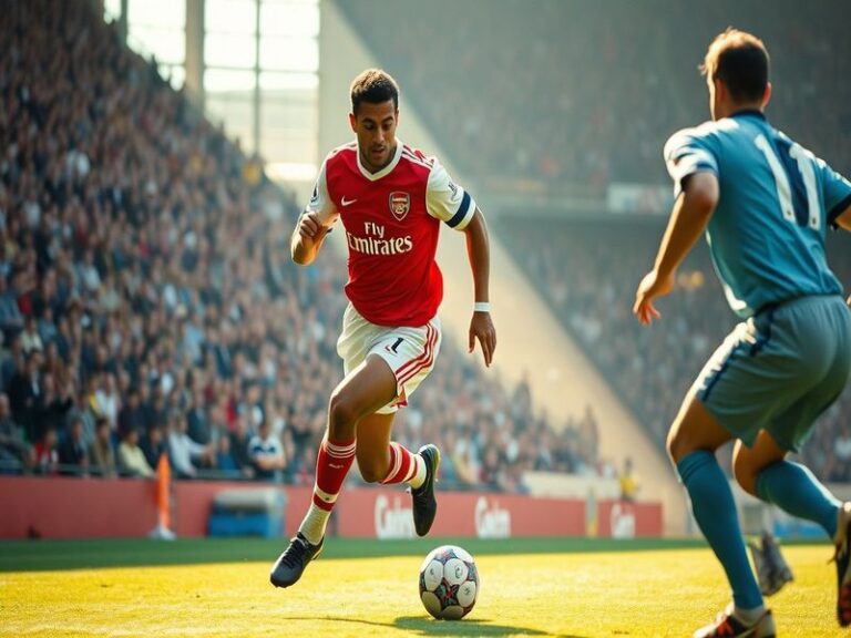 A vibrant image of David Rocastle in action on the football field, showcasing his dynamic playing style and determination, wi