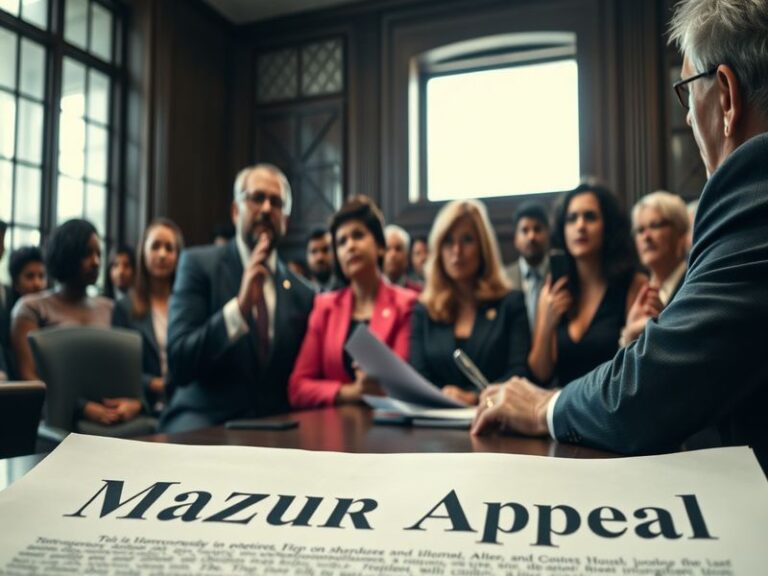 A courtroom scene depicting a judge, lawyers, and a diverse audience, illustrating the themes of justice and cultural diversi