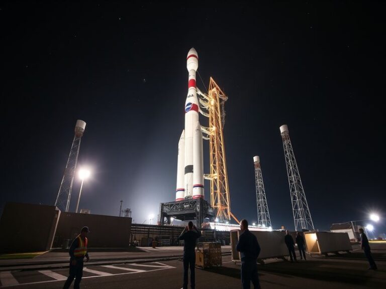 An illustration of the Artemis II mission featuring the Orion spacecraft in orbit around the Moon, with Earth visible in the