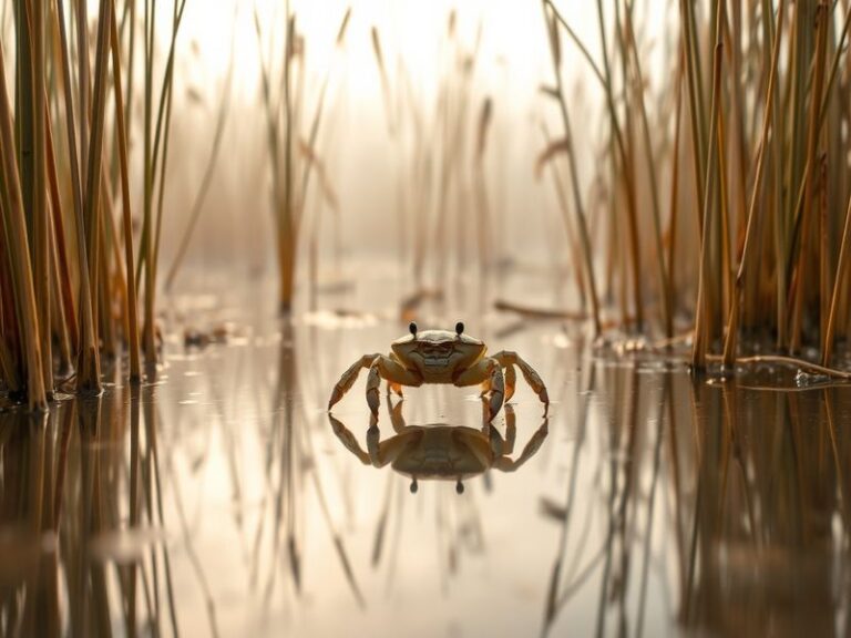 A scenic view of Crab Marsh showcasing lush green landscapes, diverse wildlife, and community engagement activities in a sere