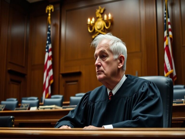 A thoughtful portrait of Judge Nathan Milliron in his courtroom, surrounded by legal books, conveying a sense of authority an