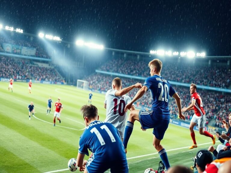 An action-packed football match between Czechia and Denmark, featuring players in vibrant jerseys battling for possession on