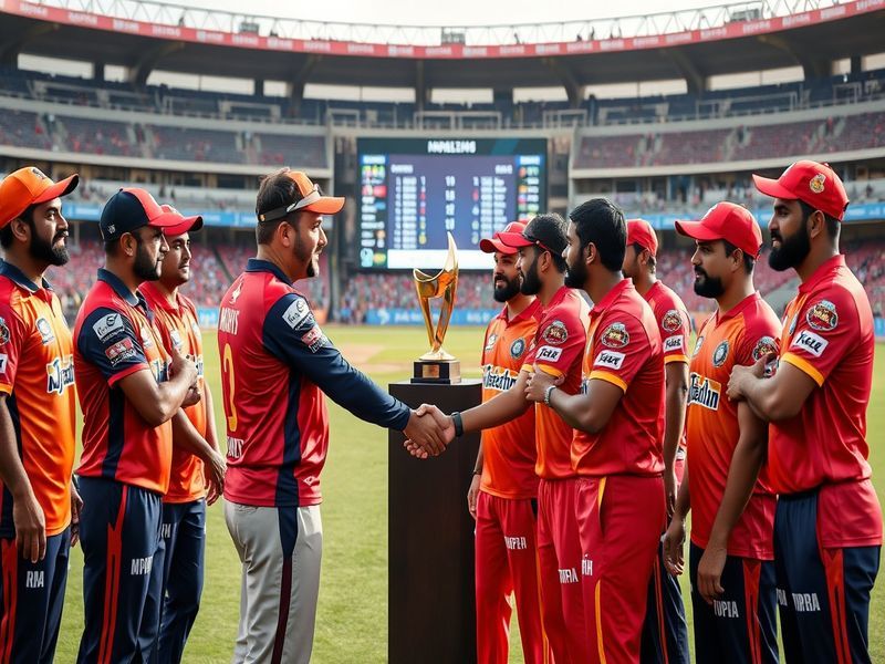 A dynamic image of a cricket match between Gujarat Titans and Punjab Kings, showcasing players in action, with a packed stadi