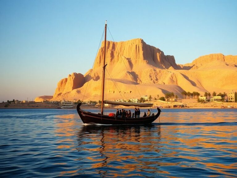 A vibrant collage depicting the Alhambra in Spain alongside the Pyramids of Giza, symbolizing the historical ties and cultura