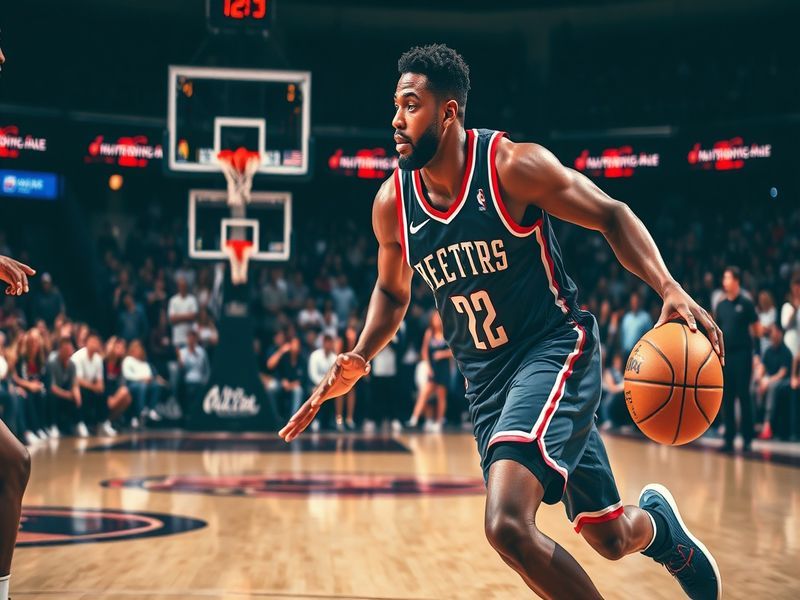 An action shot of Tristan Thompson during an NBA game, showcasing his athletic build and focus on the court.
