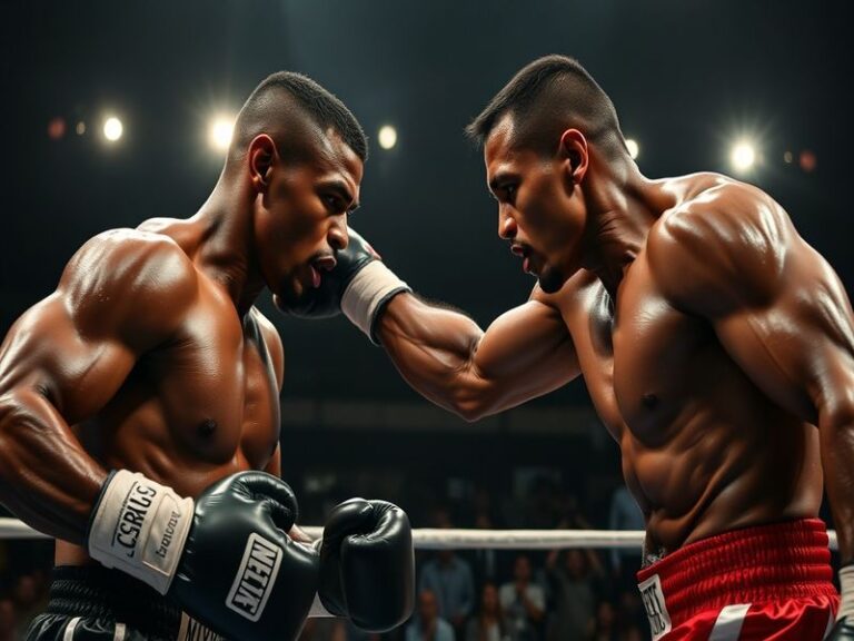 A dynamic shot of Adonis Creed in the boxing ring, showcasing his determination and the intensity of the match, with a dramat