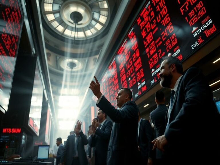 An infographic showing fluctuations in the Iranian stock market overlaid with images of oil rigs and currency notes, illustra