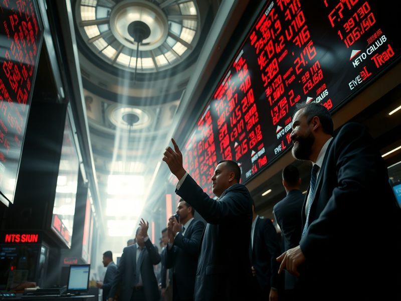 An infographic showing fluctuations in the Iranian stock market overlaid with images of oil rigs and currency notes, illustra