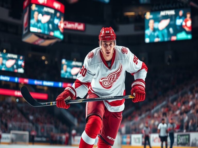A dynamic image of Anthony Mantha playing hockey, showcasing his size and agility on the ice during a game.