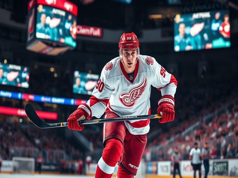 A dynamic image of Anthony Mantha playing hockey, showcasing his size and agility on the ice during a game.