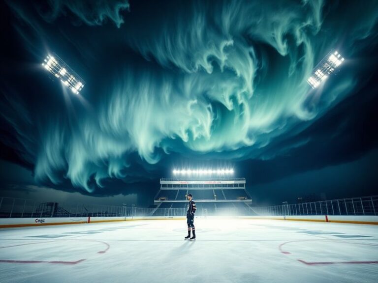 A dynamic hockey scene featuring players from the Hurricanes and Blue Jackets in action, capturing the intensity of a game wi