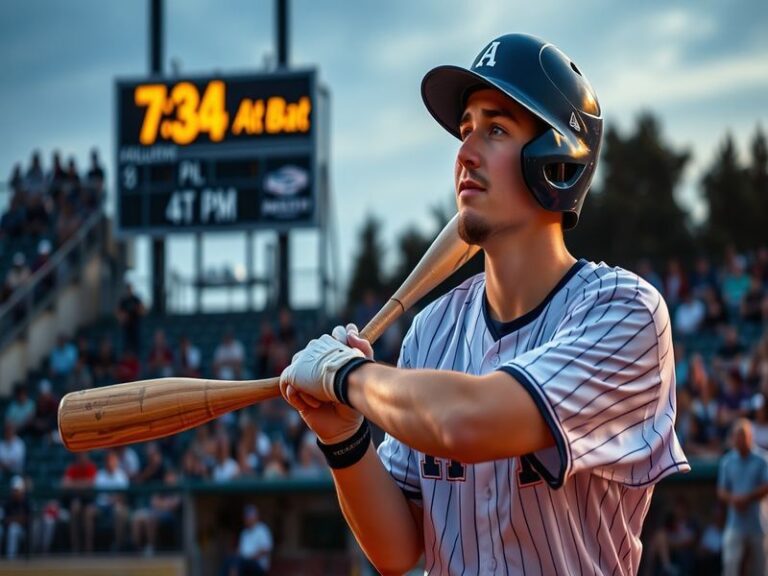 An action shot of Mick Abel pitching on the baseball field, showcasing his focus and athleticism, with a blurred crowd in the