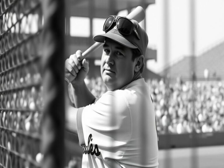 A candid shot of John Kruk in his Phillies uniform, smiling as he interacts with fans at a baseball game, showcasing his appr