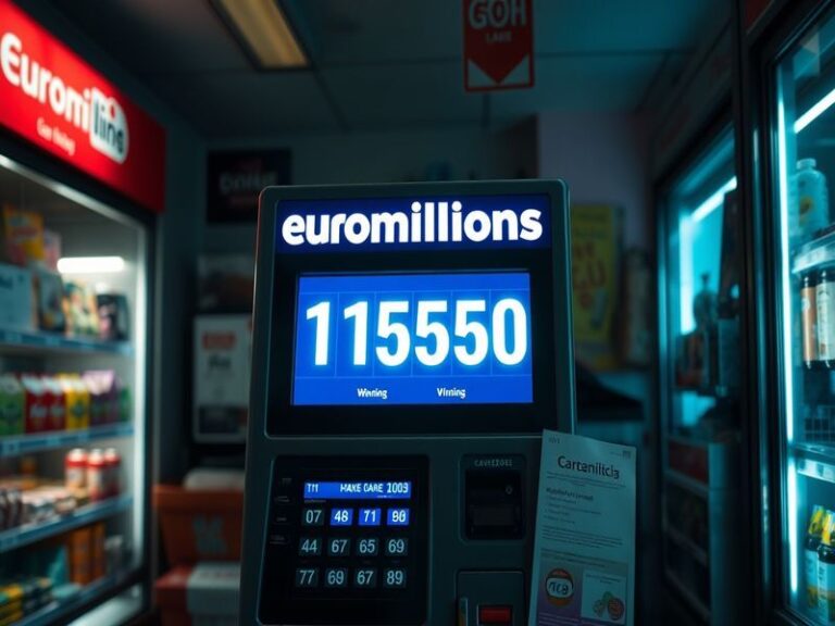 A visually engaging graphic of EuroMillions lottery tickets, featuring vibrant colors and a display of winning numbers, set a