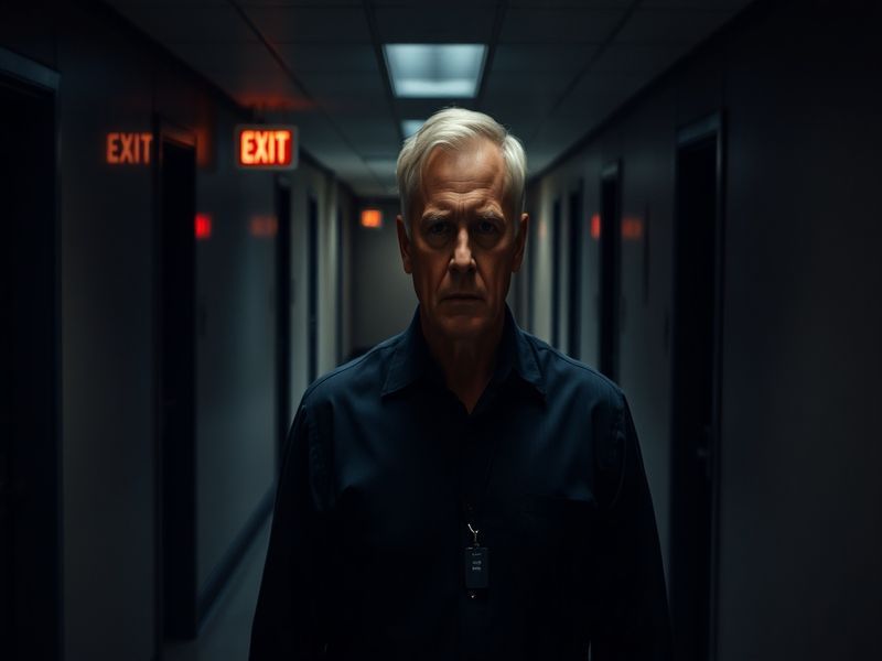 A dramatic still from NCIS featuring Director Vance in his office, surrounded by case files, conveying a sense of urgency and