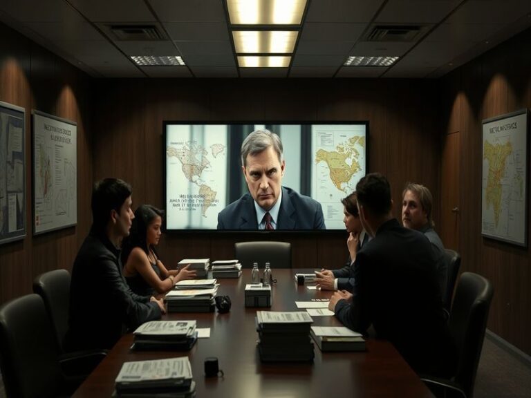 A tense scene from NCIS featuring Leon Vance in his office, looking pensive, with a backdrop of a busy NCIS command center.