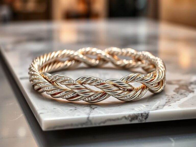 An elegant display of David Yurman jewelry, featuring a variety of rings and bracelets, showcasing their signature cable desi