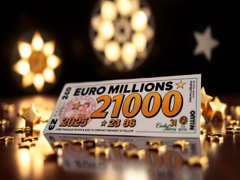 A vibrant image of a EuroMillions lottery ticket alongside a colorful display of winning numbers and a celebratory atmosphere