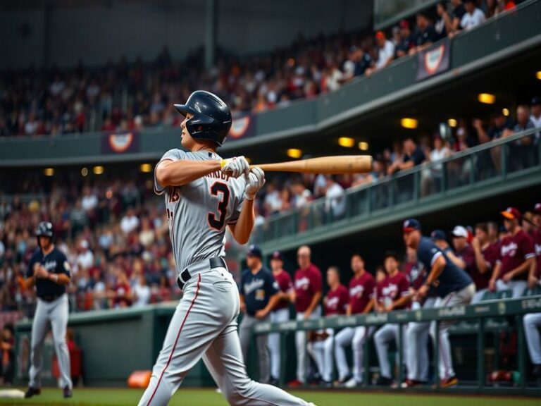 A dynamic image of Steven Kwan in action during a baseball game, showcasing his athleticism and focus, against the backdrop o