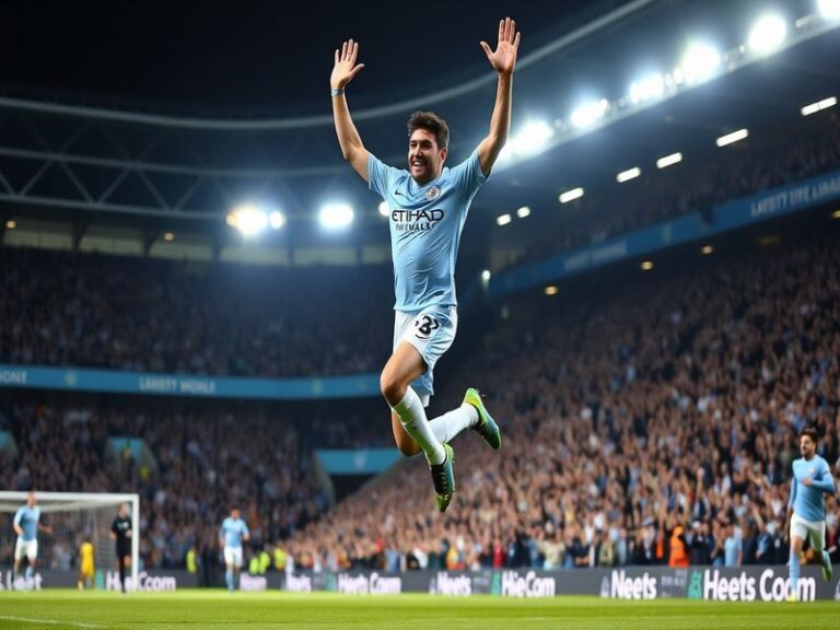 A dynamic image of Sergio Agüero celebrating a goal, showcasing his passion for football, with a packed stadium in the backgr