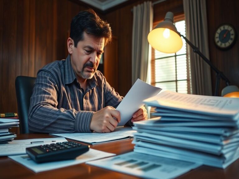 An image depicting a concerned consumer reviewing financial documents with a calculator and a laptop, symbolizing the quest f
