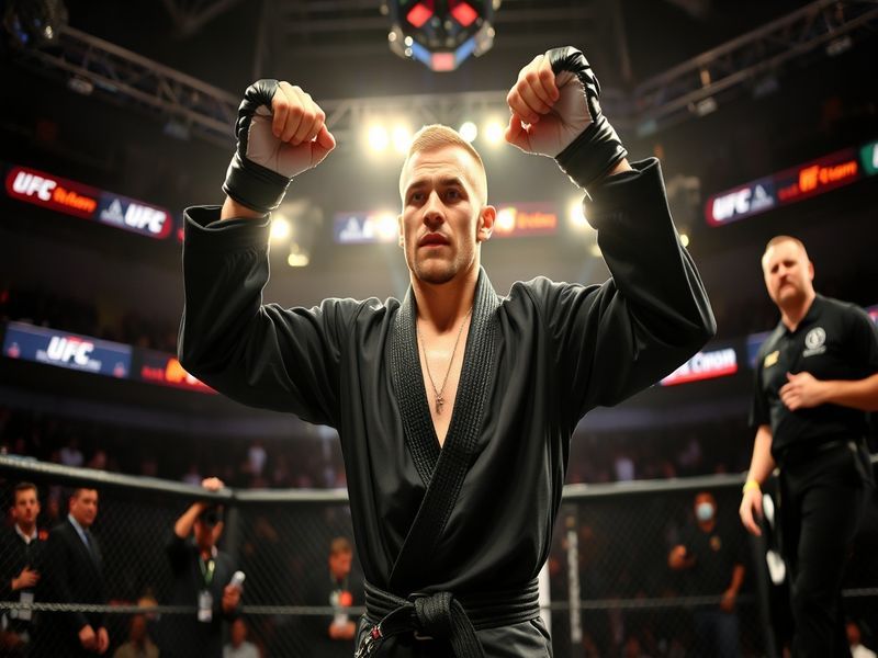 A dynamic action shot of Nate Diaz in the octagon, showcasing his intense focus and athleticism during a fight.