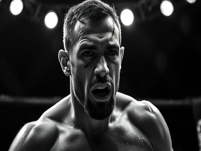 A dynamic action shot of Nate Diaz in the octagon, showcasing his fighting stance and intensity during a match.