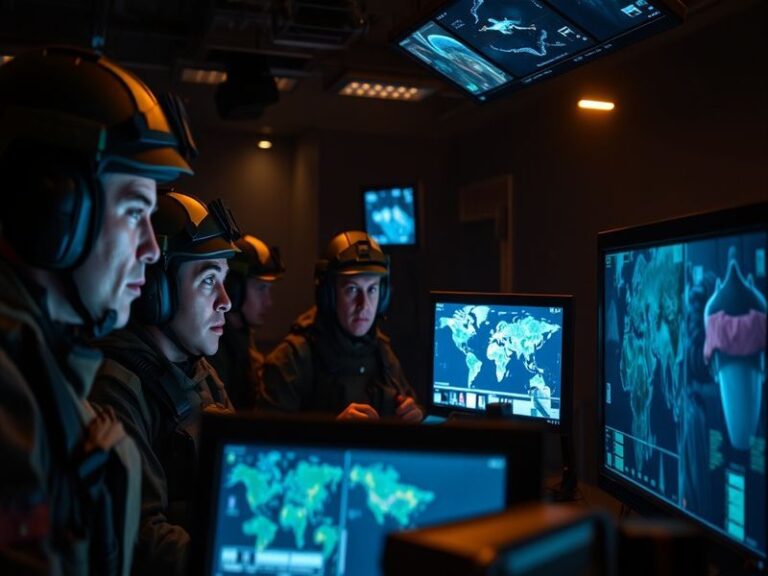 A visually striking image of an action-packed scene from Arc Raiders, showcasing players battling robotic enemies in a dystop