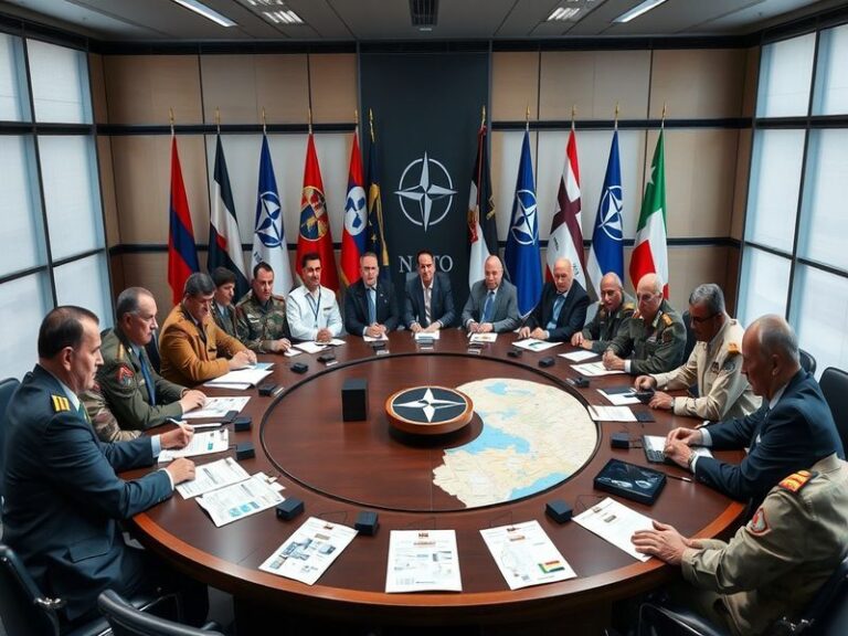 A map highlighting NATO member countries with flags, symbolizing unity and defense.