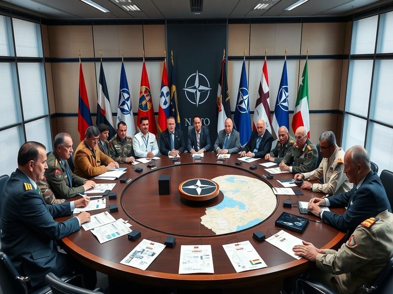 A map highlighting NATO member countries with flags, symbolizing unity and defense.
