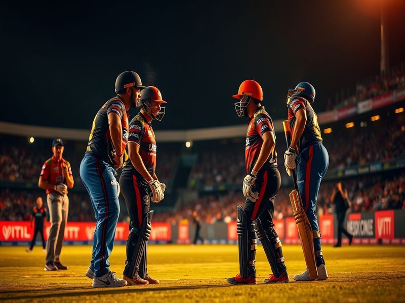 A high-energy IPL match between LSG and DC, featuring KL Rahul and Rishabh Pant in action at a packed stadium, with fireworks