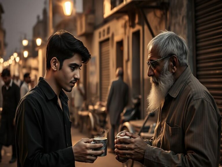 A dynamic concert shot of Maaz Sadaqat performing on stage, bathed in warm stage lights with a microphone in hand, wearing a