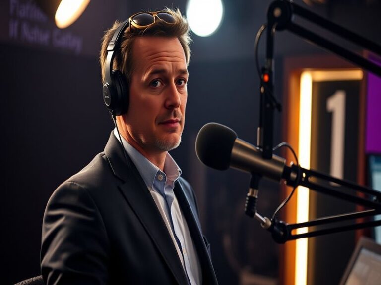 A split-image visual: on the left, Scott Mills at a BBC Radio 1 microphone with a nostalgic filter; on the right, a modern ra