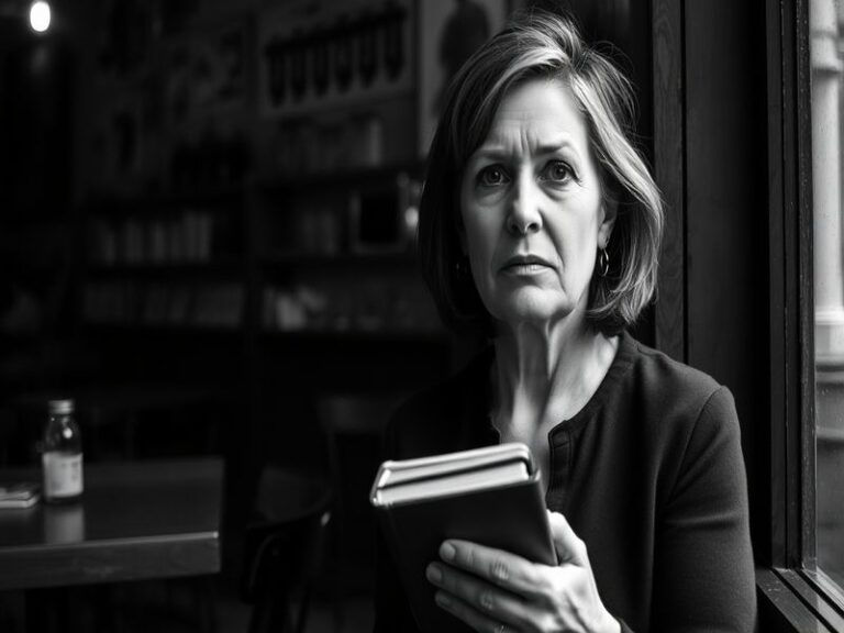 A dynamic studio portrait of Charlotte Griffiths mid-process, surrounded by paints, sketches, and half-finished sculptures in