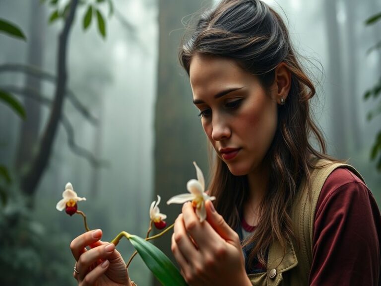 A dynamic studio photograph of Charlotte Griffiths working on a large-scale woven digital sculpture, surrounded by spools of