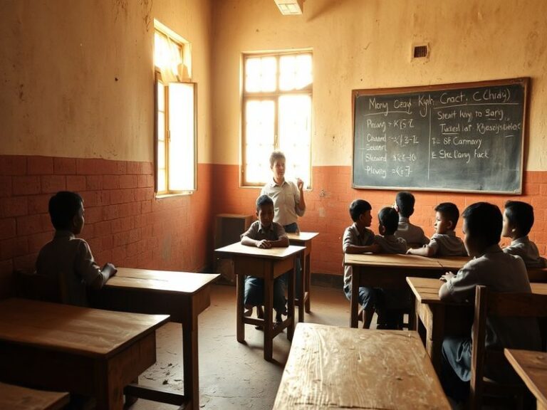 A moody, cinematic shot of a dimly lit boarding school hallway at night, with shadows stretching long across the floor and a