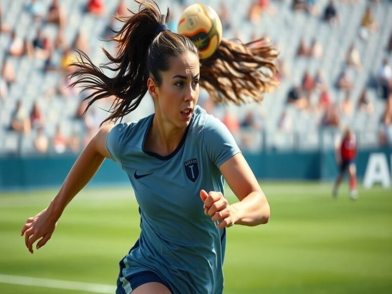 Alyssa Thompson in action during a soccer match, wearing Angel City FC's purple and gold uniform, mid-dribble with a focused